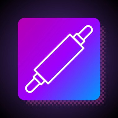 Beyaz çizgi Rolling Pin simgesi siyah arkaplanda izole edildi. Kare renk düğmesi. Vektör İllüstrasyonu