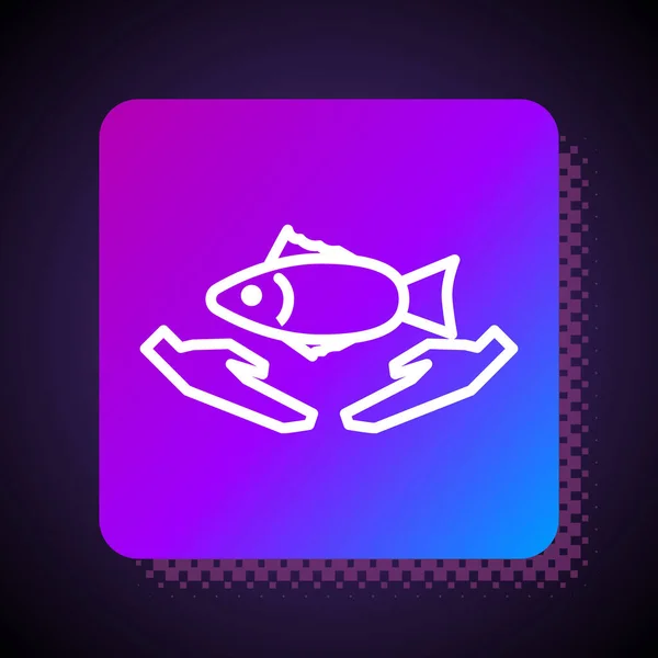 White line Fish care icon isolated on black background. Square color button. Vector Illustration — Stock Vector