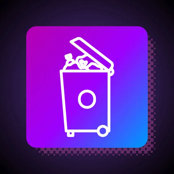 White line Trash can icon isolated on black background. Garbage bin sign. Recycle basket icon. Office trash icon. Square color button. Vector Illustration — 스톡 벡터