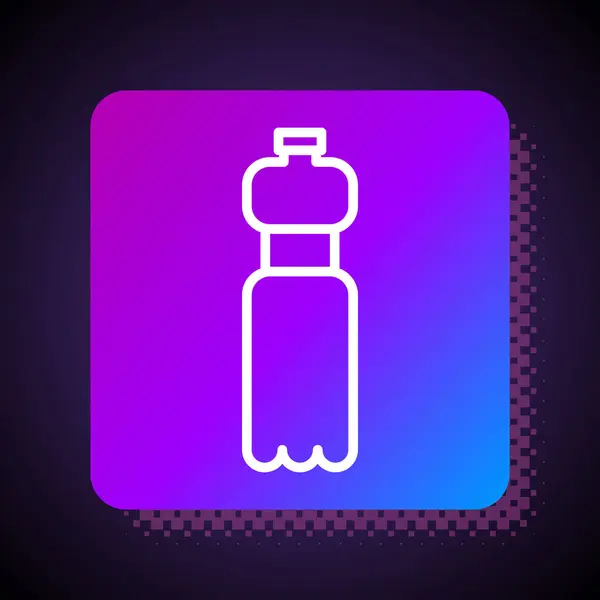 白線黒の背景に水のアイコンのボトル。ソーダアクアドリンクの看板。正方形の色ボタン。ベクターイラスト — ストックベクタ