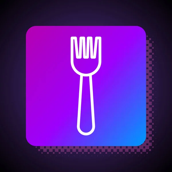 White line Disposable plastic fork icon isolated on black background. Square color button. Vector Illustration — 스톡 벡터