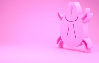 Pembe Parazit Mit ikonu pembe arka planda izole edilmiş. Minimalizm kavramı. 3d illüstrasyon 3B canlandırma
