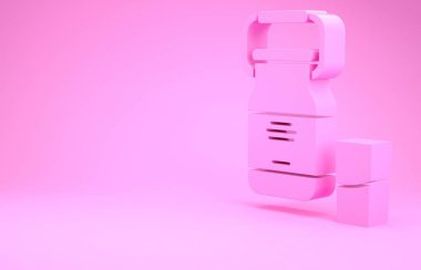 Süt ve cam ikon için pembe kutu. Pembe arka planda izole edilmiş. Minimalizm kavramı. 3d illüstrasyon 3B canlandırma