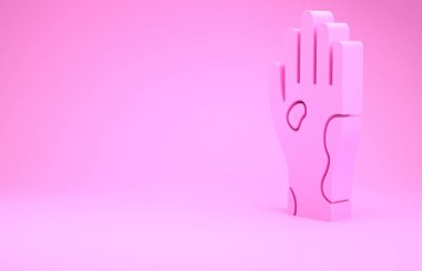 Pembe El sedef hastalığı ya da pembe arka planda izole edilmiş egzama ikonu. Alerjene veya kronik vücut sorununa karşı insan derisi tepkisi kavramı. Minimalizm kavramı. 3d illüstrasyon 3B canlandırma