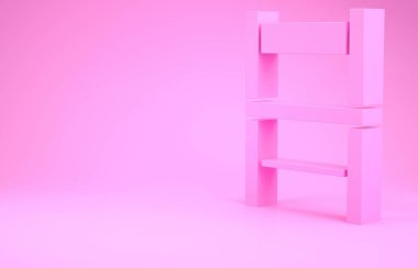 Pembe Sandalye ikonu pembe arka planda izole edilmiş. Minimalizm kavramı. 3d illüstrasyon 3B canlandırma