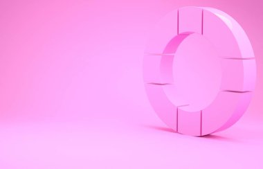 Pembe Lifebuoy simgesi pembe arka planda izole edilmiş. Can simidi sembolü. Minimalizm kavramı. 3d illüstrasyon 3B canlandırma