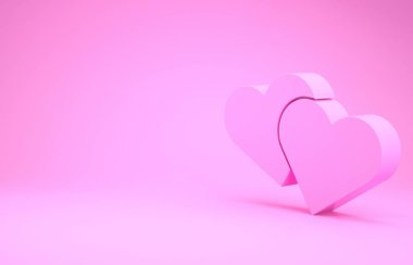 Pembe Kalp ikonu pembe arka planda izole edilmiş. Romantik sembol, bağlanma, tutku ve düğün. Sevgililer Günü sembolü. Minimalizm kavramı. 3d illüstrasyon 3B canlandırma