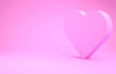 Pembe Kalp ikonu pembe arka planda izole edilmiş. Romantik sembol, bağlanma, tutku ve düğün. Sevgililer Günü sembolü. Minimalizm kavramı. 3d illüstrasyon 3B canlandırma