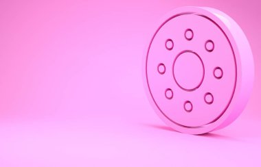 Pembe yuvarlak ahşap kalkan ikonu pembe arka planda izole edilmiş. Güvenlik, güvenlik, koruma, mahremiyet, koruma kavramı. Minimalizm kavramı. 3d illüstrasyon 3B canlandırma