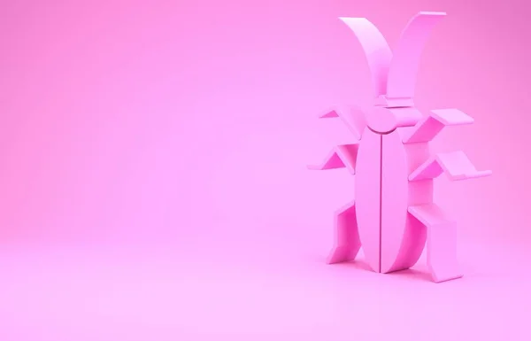 Rosa kackerlacka ikon isolerad på rosa bakgrund. Minimalistiskt koncept. 3D-återgivning för 3D — Stockfoto