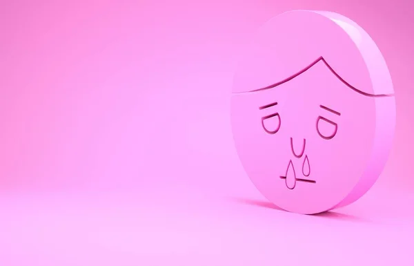 Rosa Icono de nariz líquida aislado sobre fondo rosa. Síntomas de rinitis, tratamiento. Nariz y estornudos. Enfermedades nasales. Concepto minimalista. 3D ilustración 3D render —  Fotos de Stock