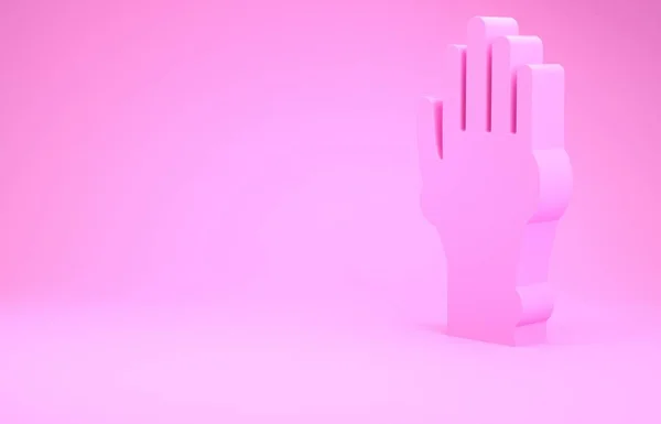 Mão rosa com psoríase ou ícone de eczema isolado em fundo rosa. Conceito de resposta da pele humana ao alérgeno ou problema crônico do corpo. Conceito de minimalismo. 3D ilustração 3D render — Fotografia de Stock