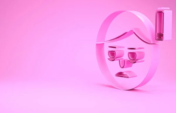 Pink Fatigue εικονίδιο απομονώνονται σε ροζ φόντο. Χωρίς ενέργεια. Σύμπτωμα στρες. Αρνητικός χώρος. Μινιμαλιστική έννοια. 3d απεικόνιση 3D καθιστούν — Φωτογραφία Αρχείου