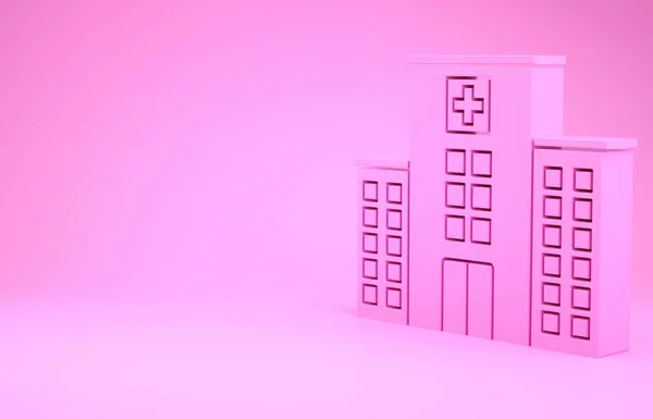 Будинок Рожевої медичної лікарні з хрестом ізольований на рожевому тлі. Медичний центр. Медична допомога. Концепція мінімалізму. 3d Illustrated 3d render — стокове фото