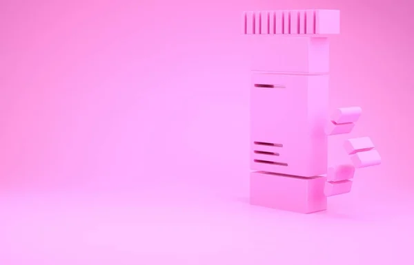 Pink Medicine fles en pillen pictogram geïsoleerd op roze achtergrond. Flessenpil teken. Farmaceutisch ontwerp. Minimalisme concept. 3d illustratie 3d renderen — Stockfoto