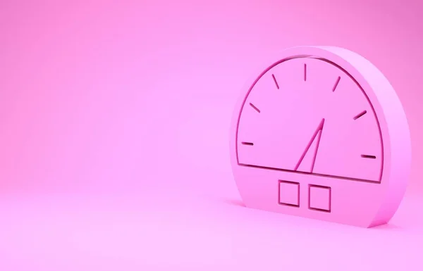 Ícone de velocímetro rosa isolado no fundo rosa. Conceito de minimalismo. 3D ilustração 3D render — Fotografia de Stock