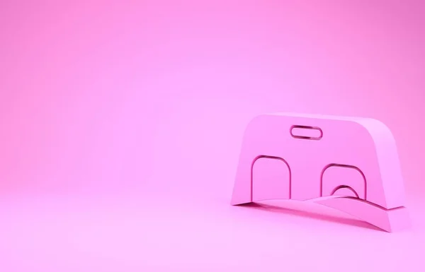 Ροζ αυτοκίνητο εικονίδιο παρμπρίζ απομονώνονται σε ροζ φόντο. Μινιμαλιστική έννοια. 3d απεικόνιση 3D καθιστούν — Φωτογραφία Αρχείου