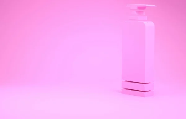 Pink Cream ou loção ícone tubo cosmético isolado no fundo rosa. Produtos de cuidados com o corpo para homens. Conceito de minimalismo. 3D ilustração 3D render — Fotografia de Stock