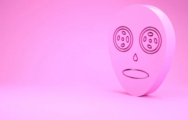 Ροζ προσώπου καλλυντική μάσκα εικονίδιο απομονώνονται σε ροζ φόντο. Καλλυντικά, ιατρική και υγειονομική περίθαλψη. Μινιμαλιστική έννοια. 3d απεικόνιση 3D καθιστούν — Φωτογραφία Αρχείου