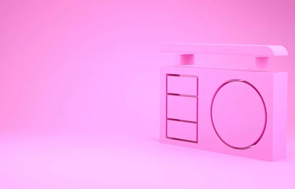 Paleta de sombras Pink Eye con icono de pincel aislado sobre fondo rosa. Concepto minimalista. 3D ilustración 3D render — Foto de Stock