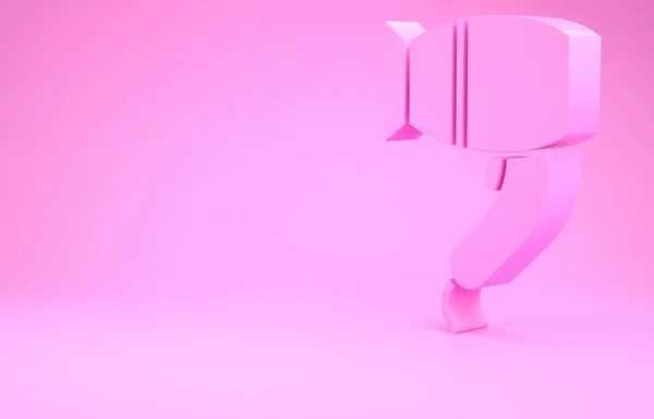 Рожева піктограма фену ізольована на рожевому фоні. Знак фену. Символ сушіння волосся. Дме гаряче повітря. Концепція мінімалізму. 3D ілюстрація 3D рендеринга — стокове фото