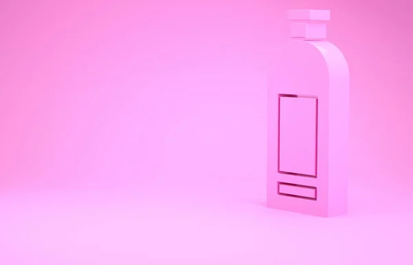 Garrafa rosa de ícone de xampu isolado no fundo rosa. Conceito de minimalismo. 3D ilustração 3D render — Fotografia de Stock