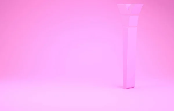 Pink Make-up borstel pictogram geïsoleerd op roze achtergrond. Minimalisme concept. 3d illustratie 3D renderen — Stockfoto