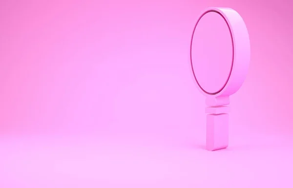 Pink Hand mirror icon isolated on pink background. Minimalism concept. 3d illustration 3D render — Stock Photo, Image