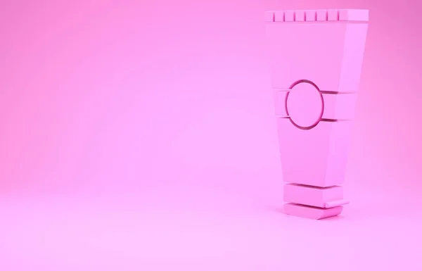 Rosa Creme oder Lotion kosmetische Tube Symbol isoliert auf rosa Hintergrund. Körperpflegeprodukte für Männer. Minimalismus-Konzept. 3D Illustration 3D Renderer — Stockfoto