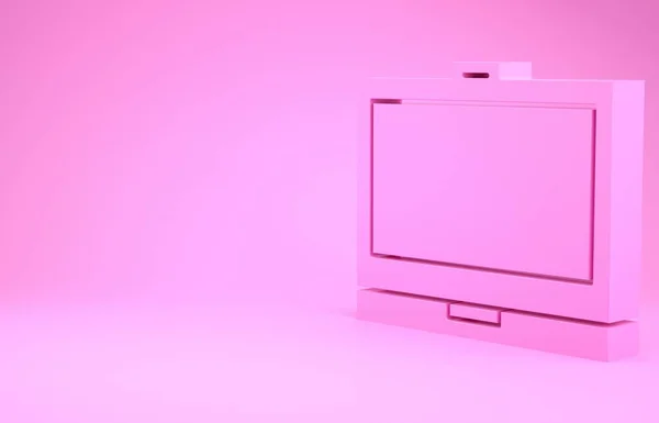Polvo de maquillaje rosa con icono de espejo aislado sobre fondo rosa. Concepto minimalista. 3D ilustración 3D render — Foto de Stock