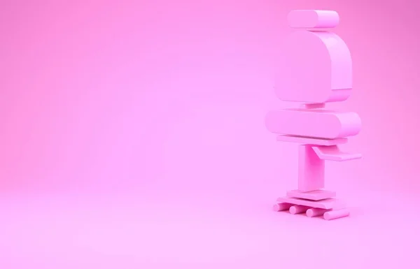 Różowy fotel biurowy ikona izolowane na różowym tle. Koncepcja minimalizmu. Ilustracja 3D 3D renderowania — Zdjęcie stockowe