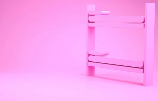 Pink Bunk bed icon isolated on pink background. Minimalism concept. 3d illustration 3D render — Stock Photo, Image