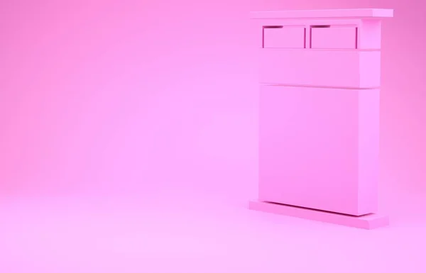 粉红色的大床，可装两个或一个人的图标，用粉色背景隔开。最低纲领的概念。3D渲染3D插图 — 图库照片