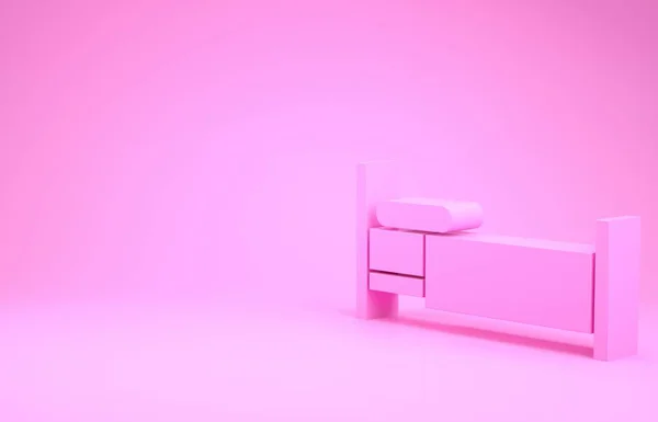 Ícone de cama rosa isolado no fundo rosa. Conceito de minimalismo. 3D ilustração 3D render — Fotografia de Stock