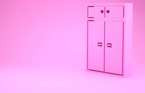 Icono de armario rosa aislado sobre fondo rosa. Concepto minimalista. 3D ilustración 3D render —  Fotos de Stock
