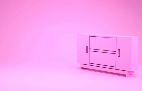 Ícone de suporte de mesa de TV rosa isolado no fundo rosa. Conceito de minimalismo. 3D ilustração 3D render — Fotografia de Stock