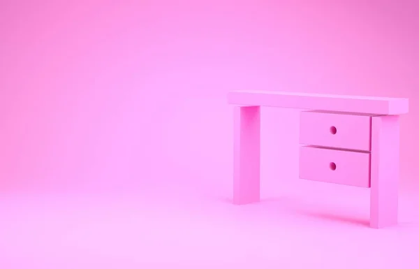 粉色办公室图标隔离在粉红色的背景上.最低纲领的概念。3D渲染3D插图 — 图库照片
