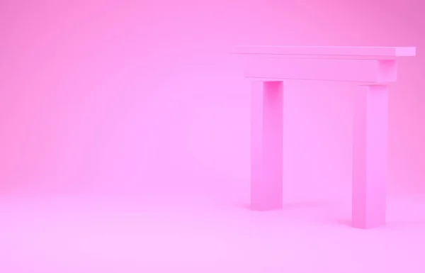 Ícone de mesa de madeira rosa isolado no fundo rosa. Conceito de minimalismo. 3D ilustração 3D render — Fotografia de Stock