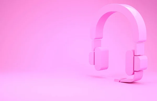 Розовые наушники значок изолирован на розовом фоне. Наушники. Концепция прослушивания музыки, сервиса, связи и оператора. Концепция минимализма. 3D-рендеринг — стоковое фото
