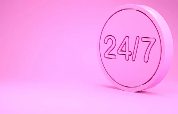 Pink Clock 24 hours icon isolated on pink background. All day cyclic icon. 24 hours service symbol. Minimalism concept. 3d illustration 3D render — Stock Photo, Image