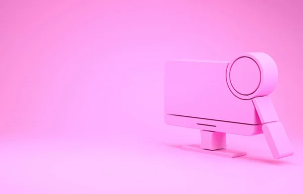 Rózsaszín számítógép monitor diagnosztika ikon izolált rózsaszín háttér. Alkalmazás beállítása, szolgáltatás, beállítási lehetőségek, karbantartás, javítás. Minimalizmus koncepció. 3d illusztráció 3D render — Stock Fotó