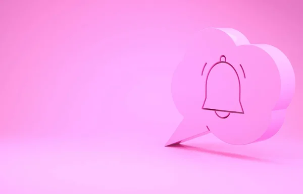 Розовый пузырь речи с иконкой уведомлений в чате на розовом фоне. Новое сообщение, диск, чат, уведомления из социальных сетей. Концепция минимализма. 3D-рендеринг — стоковое фото