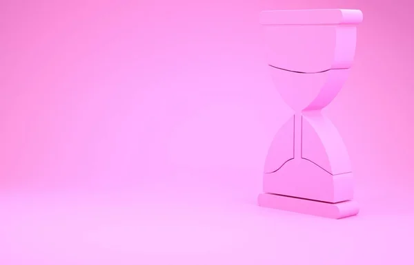 Reloj de arena rosa viejo con el icono de arena que fluye aislado en el fondo rosa. Señal de reloj de arena. Concepto de negocio y gestión del tiempo. Concepto minimalista. 3D ilustración 3D render — Foto de Stock