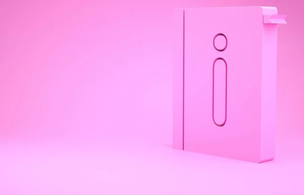 Ícone manual do usuário rosa isolado no fundo rosa. Guia do usuário livro. Sinal de instrução. Leia antes de usar. Conceito de minimalismo. 3D ilustração 3D render — Fotografia de Stock