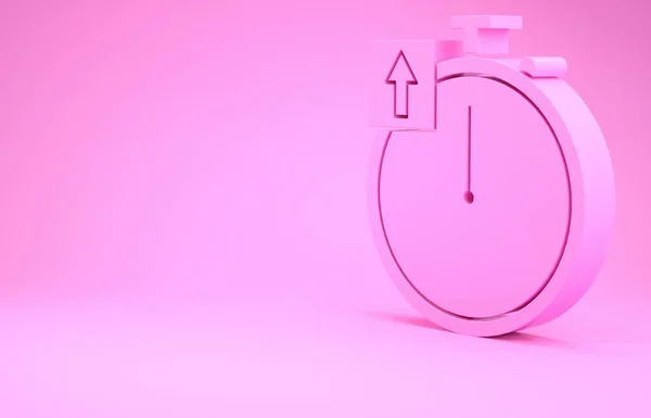 ピンクの背景に隔離されたストップウォッチアイコン。タイマーサインだ。クロノメーターの表示。最小限の概念。3Dイラスト3Dレンダリング — ストック写真