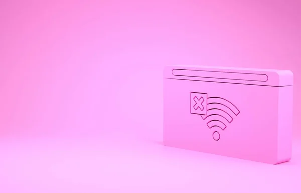 Rosa Keine Internetverbindung Icon isoliert auf rosa Hintergrund. Kein drahtloses Wifi oder ein Zeichen für einen entfernten Internetzugang. Minimalismus-Konzept. 3D Illustration 3D Renderer — Stockfoto