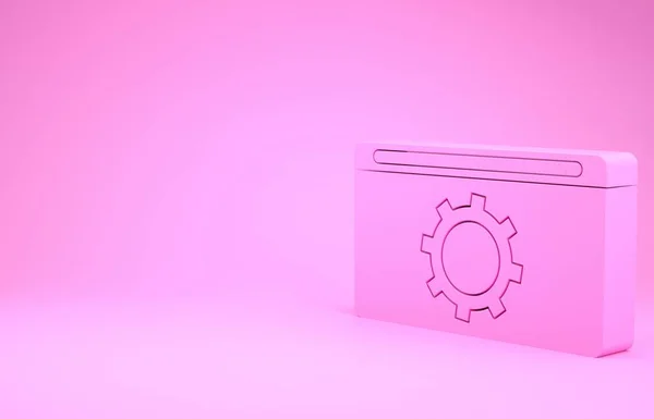 Rózsaszín Beállítása ikon elszigetelt rózsaszín háttérrel. Beállítás, szerviz, karbantartás, javítás, javítás. Minimalizmus koncepció. 3d illusztráció 3D render — Stock Fotó