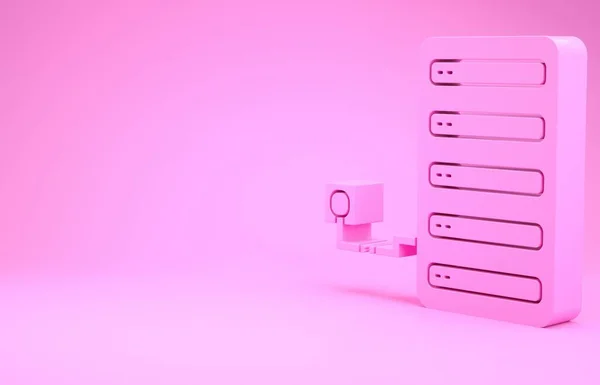 Pink Server icon isolated on pink background. Adjusting app, service concept, setting options, maintenance, repair, fixing. Minimalism concept. 3d illustration 3D render