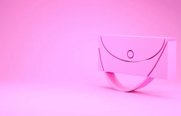 Pink Clutch bag icon isolated on pink background. Women clutch purse. Minimalism concept. 3d illustration 3D render