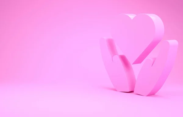 Розовое сердце на руке значок изолирован на розовом фоне. Символ любви. Символ Дня Святого Валентина. Концепция минимализма. 3D-рендеринг — стоковое фото